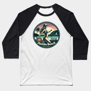 Malibu Beach Pickleball Bikini Ocean Scene Baseball T-Shirt